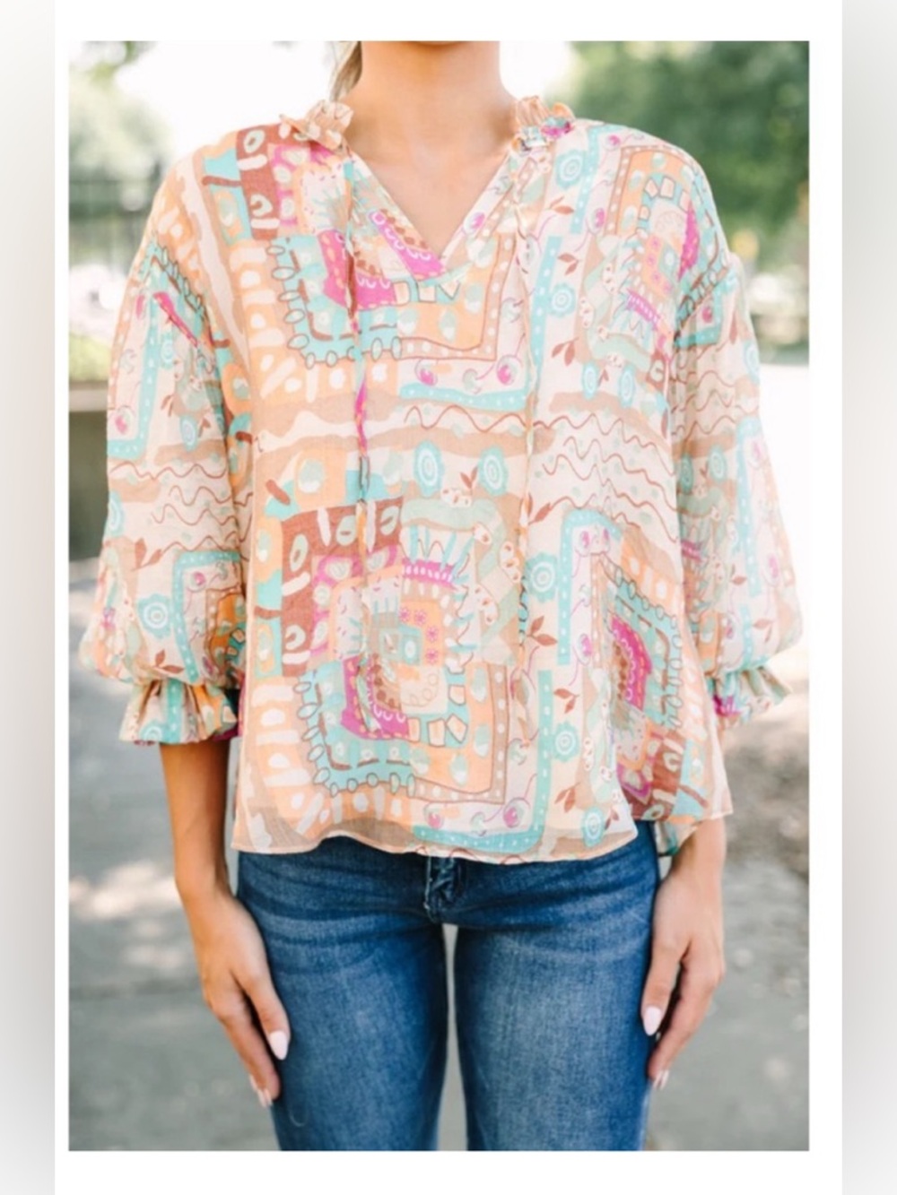Fate Start Your Day Abstract Multicolored Blouse medium boho Lagenlook party